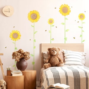 Sunflower Fabric Wall Decal -  Floral Wall Decor - Watercolour Wall Stickers