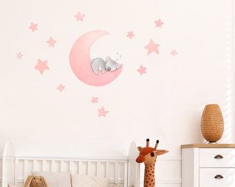 Decalcomanie da muro Koala Moon - Night Time Australian Animals Nursery Decor - Adesivi murali ad acquerello