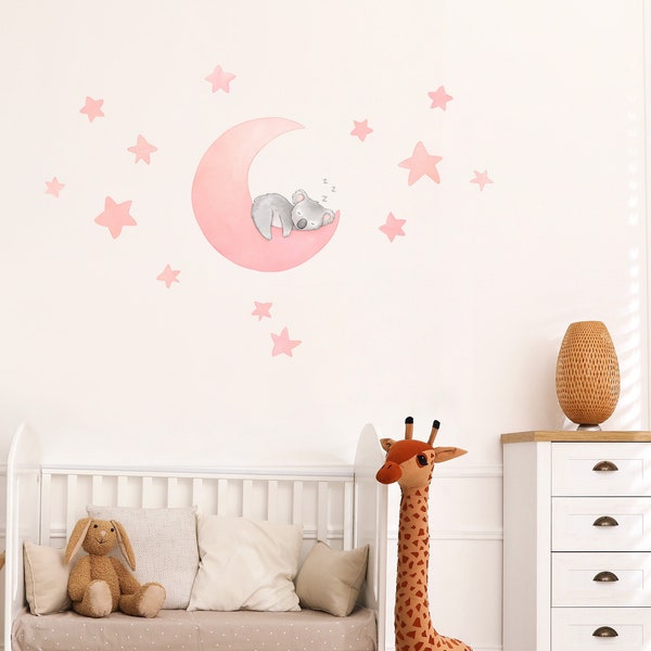 Koala Moon Wall Decal - Night Time Australian Animals Nursery Decor - Watercolour Wall Stickers