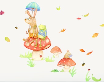 Woodland Toadstool Wall Decal for Kids - Boho Nursery Decor - Mushroom Peel and Stick Wall Stickers