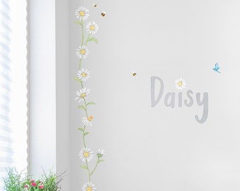 Decalcomanie da parete per bambini e margherita ad acquerello - Boho Nursery Decor - Adesivi da parete con fiore a buccia e bastone per camerette per ragazze