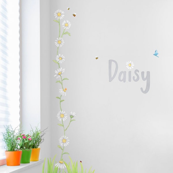 Watercolor Daisy Wall Decals for and Kids - Boho Nursery Decor - Peel and Stick Flower Wall Stickers for Girls Rooms