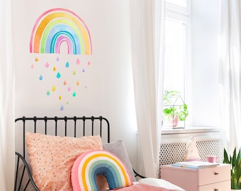 Fabric Wall Decal, Large Rainbow, Watercolour Kids Room Decor, Colourful Wall Art