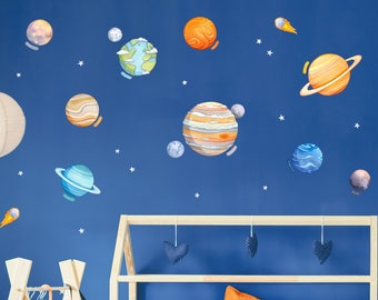 Solar System Wall Decals for Kids Rooms - Planet Peel and Stick Space Theme Wall Stickers