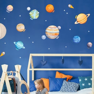 Solar System Wall Decals for Kids Rooms - Planet Peel and Stick Space Theme Wall Stickers