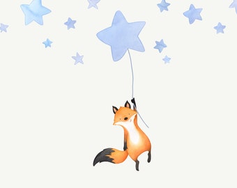 Fox and Star Wall Decal for Nurseries and kids rooms - Watercolour Fabric Wall Stickers