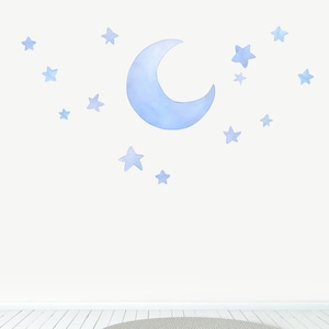 Moon and Stars Wall Decal - Watercolour Night Time -   Nursery Decor - Little Tall Tales