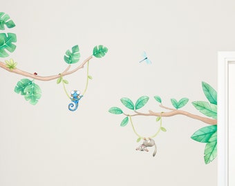 Jungle Branches Fabric Wall Decals, Jungle Leaves Nursery, Watercolour Decor, Jungle Wall Art