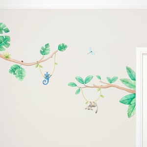 Jungle Branches Fabric Wall Decals, Jungle Leaves Nursery, Watercolour Decor, Jungle Wall Art