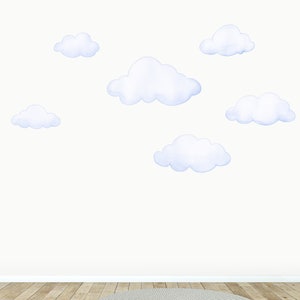 Watercolor Clouds Fabric Wall Decal Set, Kids Room Decals, Cloud Wall Sticker, Nursery Cloud Decor, Removable zdjęcie 5