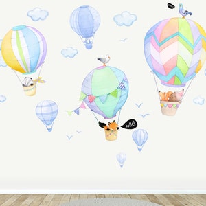 Hot Air Balloons with Woodland Animals Wall Decal Bundle - Peel and Stick Fabric Wall Stickers for Nurseries and Kids Rooms