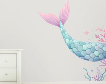 Muurstickerset zeemeerminstaart - muurvriendelijke stoffen muurkunst voor kinderen