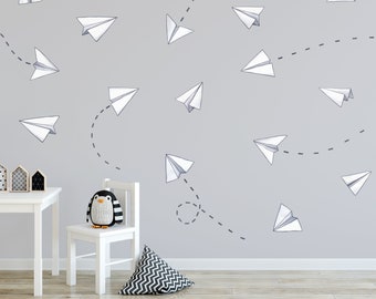 Paper Plane Wall Decals - Watercolour Airplane  -  Boys Room Wall Stickers - Little Tall Tales