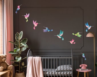 Hummingbird Fabric Wall Decal, Flying Birds Wall Stickers, Watercolour Decor, Bird Wall Art