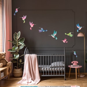 Hummingbird Fabric Wall Decal, Flying Birds Wall Stickers, Watercolour Decor, Bird Wall Art