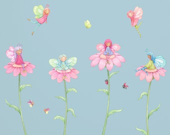 Flower Fairies Wall Decals, Garden Fairy Wall Stickers, Little Girls Room Wall Art