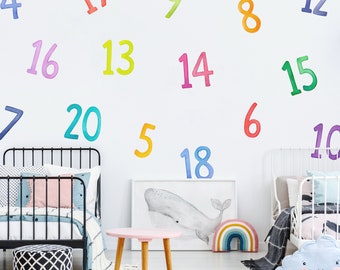 Rainbow Numbers - Fabric Wall Decal - Educational Resource - Peel and Stick - Home School Kids Wall Stickers