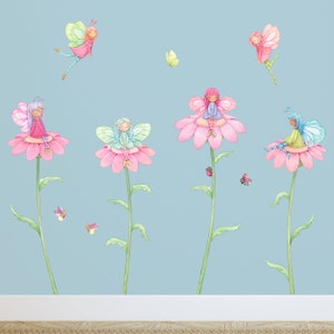 Flower Fairies Wall Decals, Garden Fairy Wall Stickers, Little Girls Room Wall Art