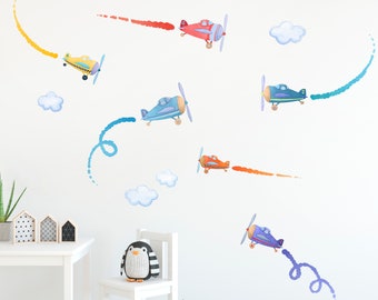 Stunt Plane Wall Decals - Boys Nursery - Watercolour Wall Stickers - Little Tall Tales