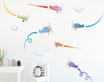Vinilos decorativos de avión acrobático - Habitación infantil - Pegatinas de acuarela - Little Tall Tales