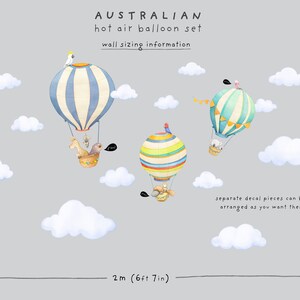 Australian Animals Hot Air Balloon Wall Decal, Koala and Kangaroo Watercolour Nursery Decor, Aussie Animal Wall Stickers image 3