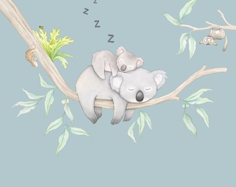 Sleepy Koala Wall Decal - Australian Gum Tree Set for Nurseries and Kids Rooms