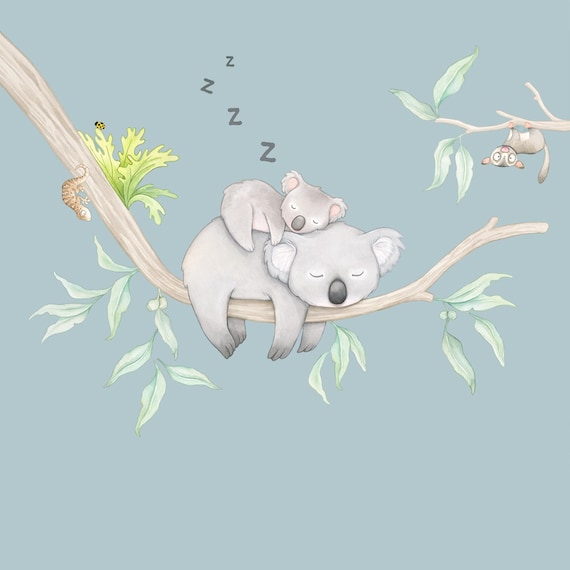 Sleepy Koala Wall Decal - Australian Gum Tree Set for Nurseries and Kids Rooms
