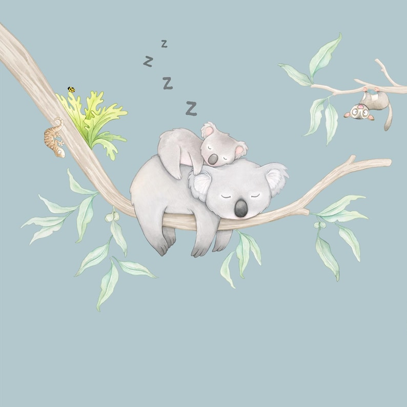 Sleepy Koala Wall Decal - Australian Gum Tree Set for Nurseries and Kids Rooms image 1