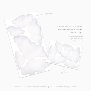 Watercolor Clouds Fabric Wall Decal Set, Kids Room Decals, Cloud Wall Sticker, Nursery Cloud Decor, Removable zdjęcie 3