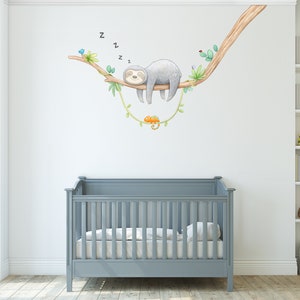 Sleepy Sloth Fabric Wall Decal, Sloth Nursery, Watercolour Decor, Jungle Wall Art zdjęcie 2