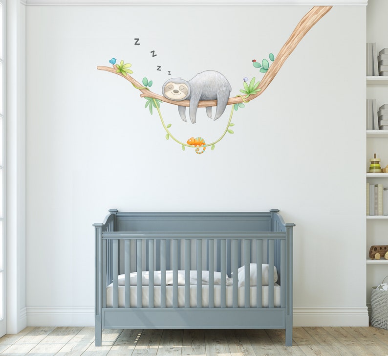 Sleepy Sloth Fabric Wall Decal, Sloth Nursery, Watercolour Decor, Jungle Wall Art image 2