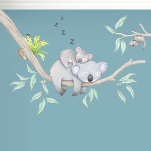 Koala Wall Decal, Eucalyptus Tree Australian Nursery Decor, Sustainable Wall Stickers for Kids Rooms