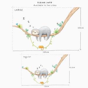 Calcomanía de pared de tela Sleepy Sloth, vivero de perezosos, decoración de acuarela, arte de pared de la selva imagen 4