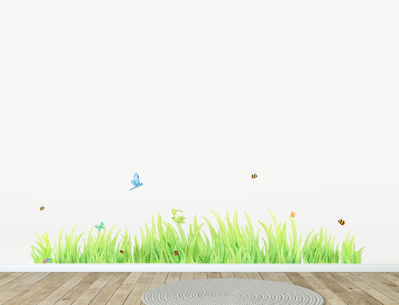 Fabric Wall Decal, Grass Wall Decal, Watercolour Meadow Wall Art, Kids Wall Stickers zdjęcie 1