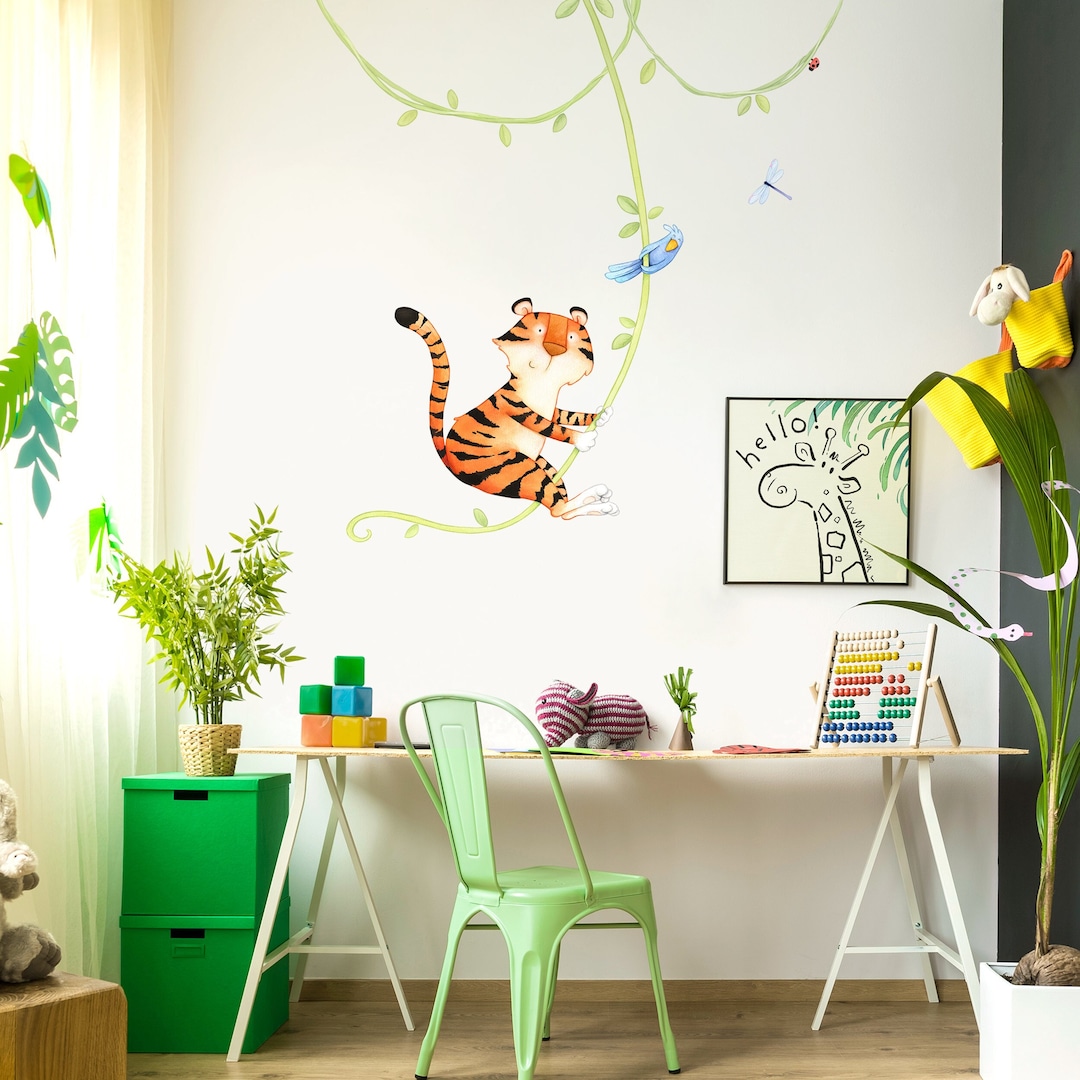 Jungle Tiger Fabric Wall Decal, Tiger Wall Sticker, Nursery Watercolour ...