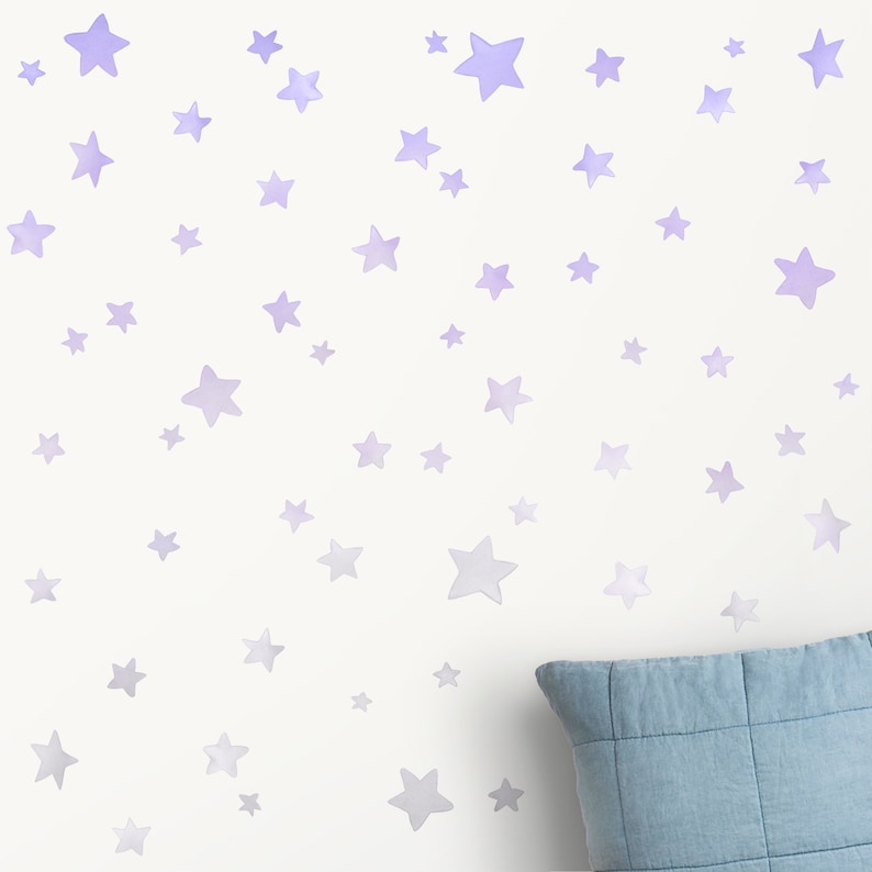 Décalque de mur de tissu d'étoiles d'ombre autocollants de mur d'aquarelle décor de chambre d'enfants Purple to Grey