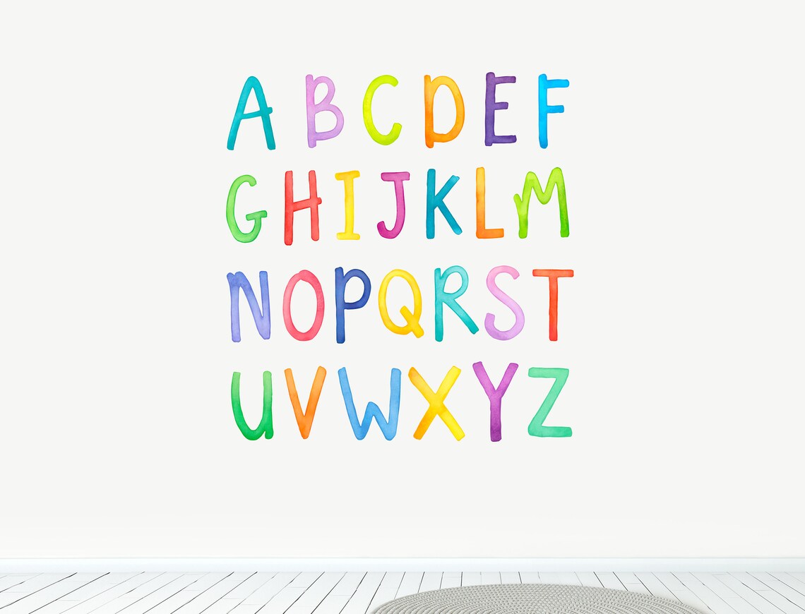 Rainbow Letters Fabric Wall Decal Watercolour Alphabet Etsy