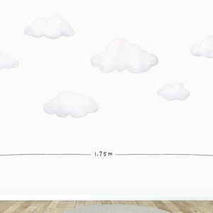 Watercolor Clouds Fabric Wall Decal Set, Kids Room Decals, Cloud Wall Sticker, Nursery Cloud Decor, Removable zdjęcie 8