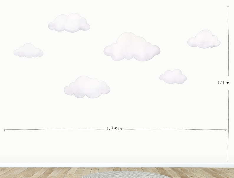 Watercolor Clouds Fabric Wall Decal Set, Kids Room Decals, Cloud Wall Sticker, Nursery Cloud Decor, Removable zdjęcie 8