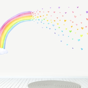 Decalcomania da muro in tessuto spray con cuori arcobaleno Decalcomania acquerello per bambini Adesivi murali immagine 2