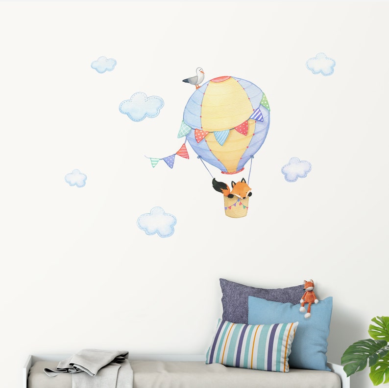 Fabric Wall Decal Fox Balloon Nursery Toddler Watercolour Etsy