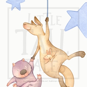 Australian Animals Night Time Wall Decal, Watercolour Stars Nursery Decor, Aussie Animal Wall Stickers zdjęcie 6