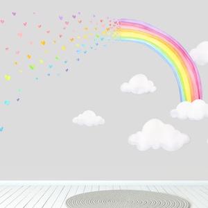 Decalcomania da muro in tessuto spray con cuori arcobaleno Decalcomania acquerello per bambini Adesivi murali immagine 1