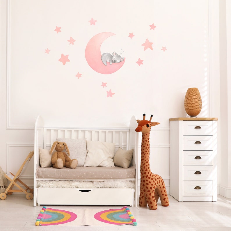 Koala Moon Wall Decal Night Time Australian Animals Nursery Decor Watercolour Wall Stickers image 1