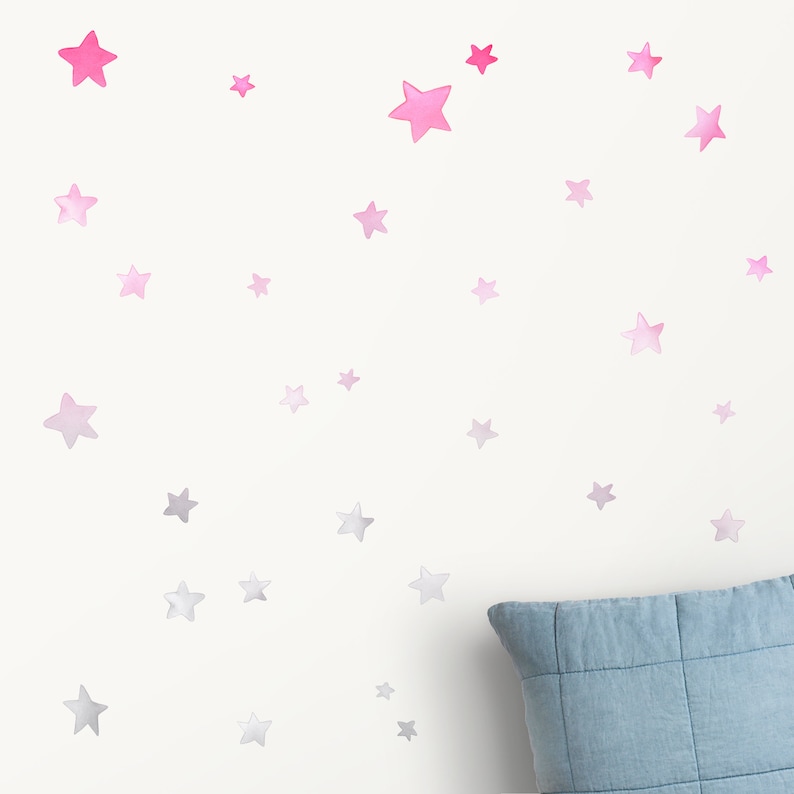 Décalque de mur de tissu d'étoiles d'ombre autocollants de mur d'aquarelle décor de chambre d'enfants image 2