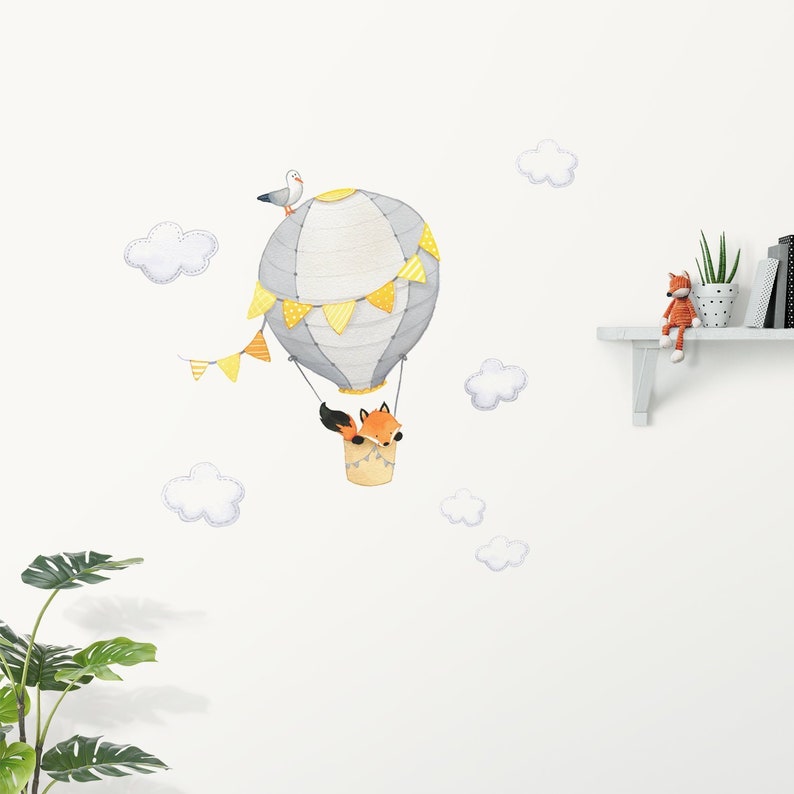 Fabric Wall Decal Fox Balloon Nursery Toddler Watercolour Etsy