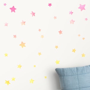 Ombre Stars Fabric Wall Decal Aquarel Muurstickers Kinderkamer Decor Pink to Yellow