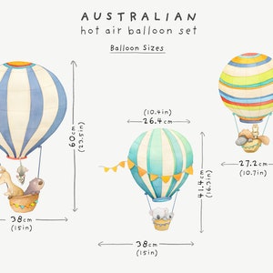 Australian Animals Hot Air Balloon Wall Decal, Koala and Kangaroo Watercolour Nursery Decor, Aussie Animal Wall Stickers image 4