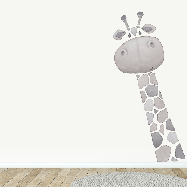 Décalcomanie murale en tissu girafe, décor de salle daquarelle pour tout-petits, autocollants muraux danimaux Gris