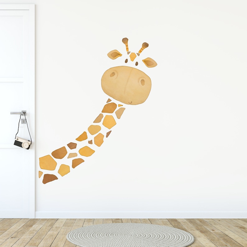 Giraffe stof muur sticker, peuter aquarel kamer decor, dierlijke muurstickers Natural